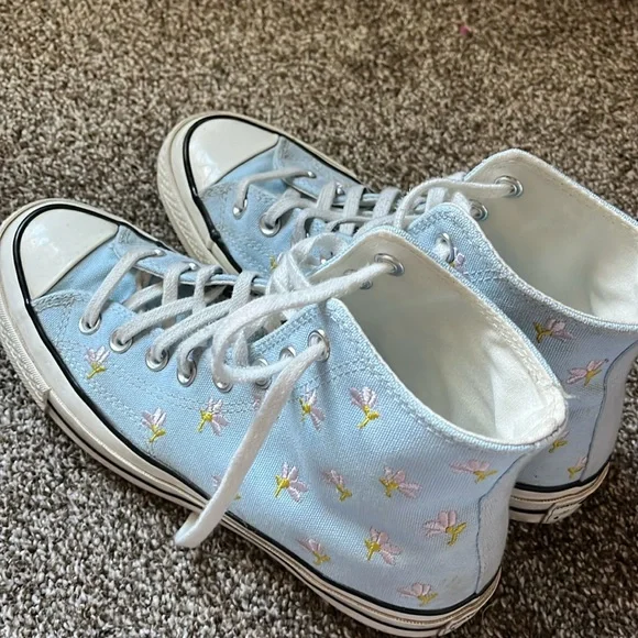 Converse | Shoes | Blue Flower High Top Converse | Poshmark
